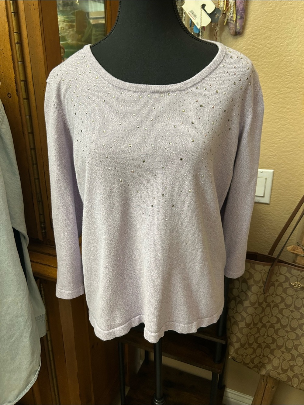 TanJay Light Lavender Long Sleeve Top with Rhinestone Accents